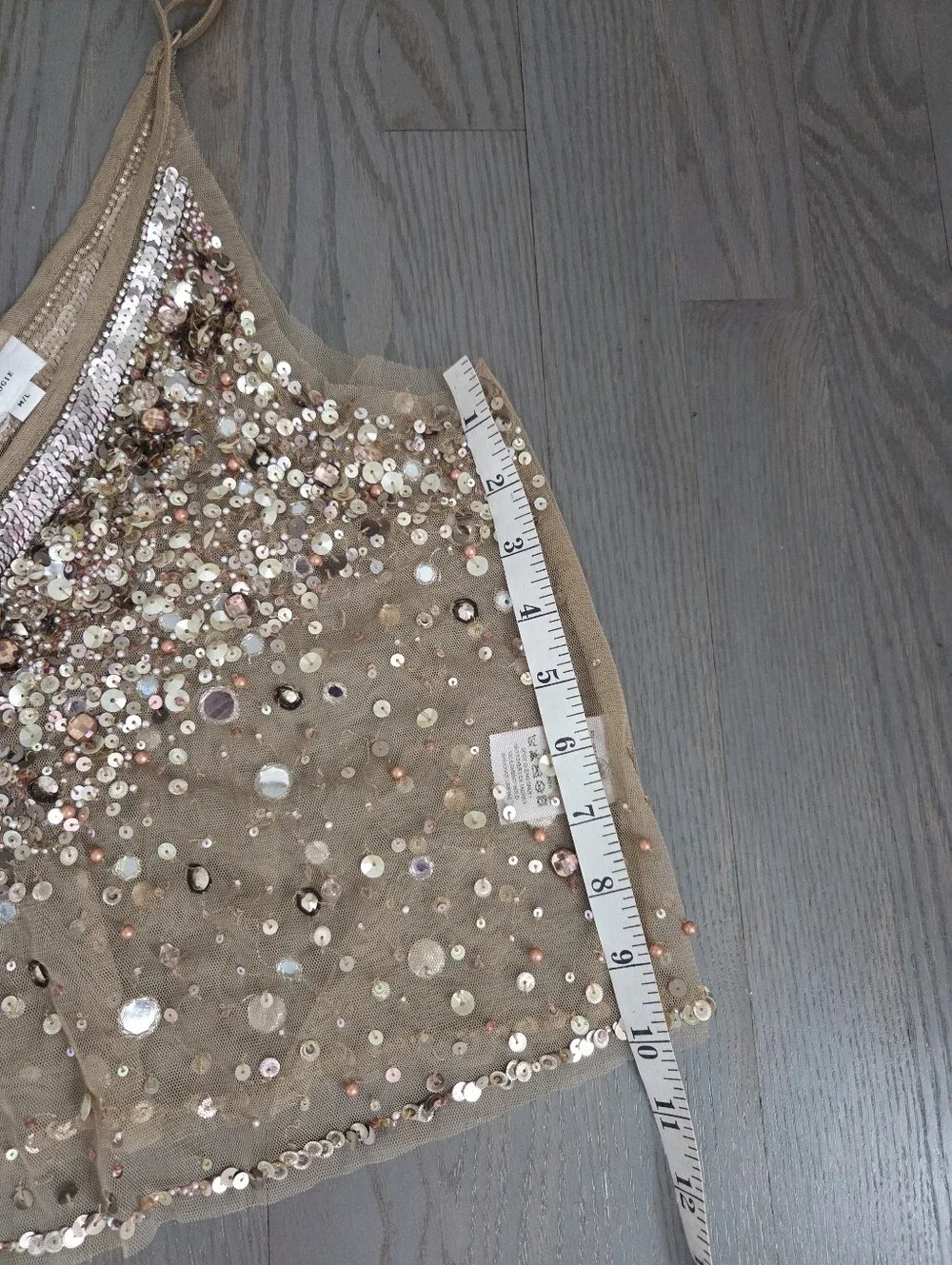 Anthropologie Sequin Embellished Nude-Beige V-Neck Camisole - Picture 13 of 13